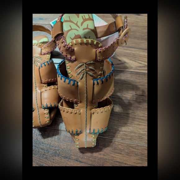 Farm Rio Colorful Stitched Leather Sandals Size 7 - Picture 5 of 11